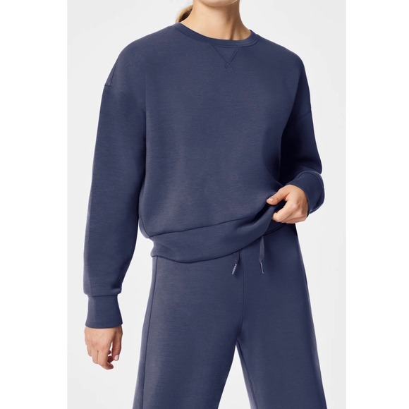 SPANX Tops - Spanx AirEssentials Dark Storm Blue Grey Crew Neck Sweatshirt Womens Large